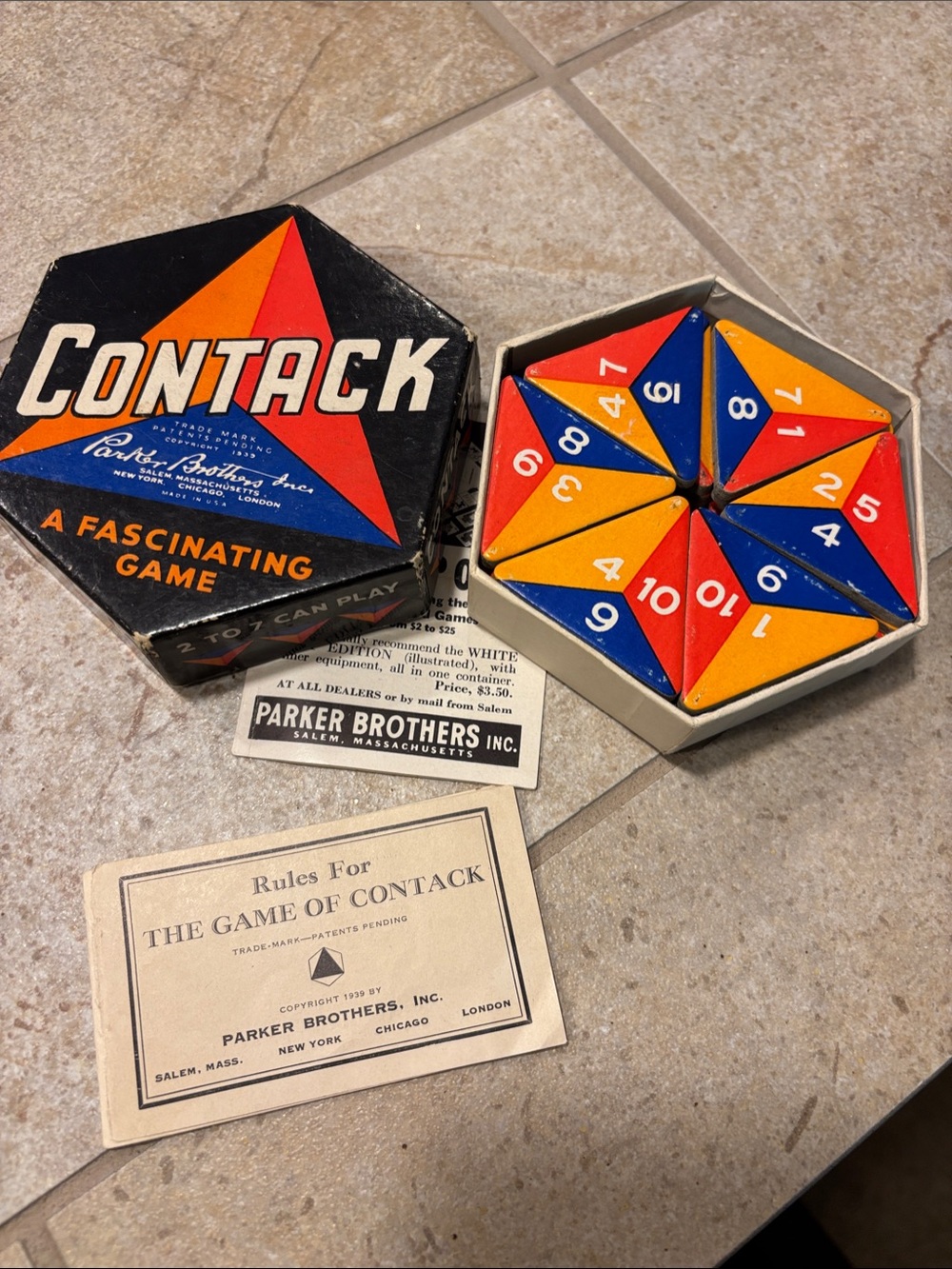 Parker Brothers Contack Triangle Number Game - Vintage 1939